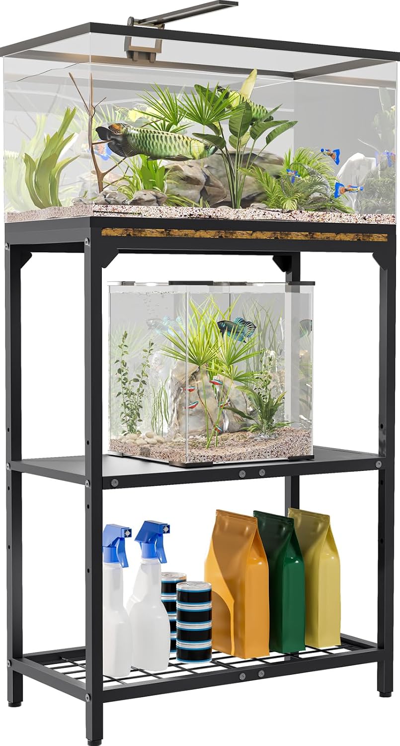 20-30 Gallon Aquarium Stand with 3-Tier Adjustable Storage Shelf – Essentials for Fish - 20 Gal Black