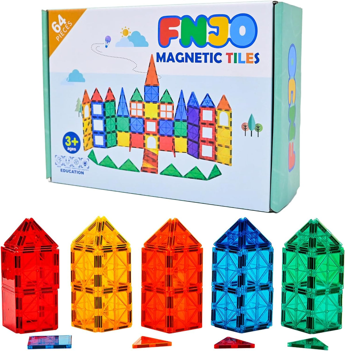 FNJO Magnetic Tiles, 100PCS STEM Building Blocks Toy Set for Kids – Fun for Kids & Family - 64PCS