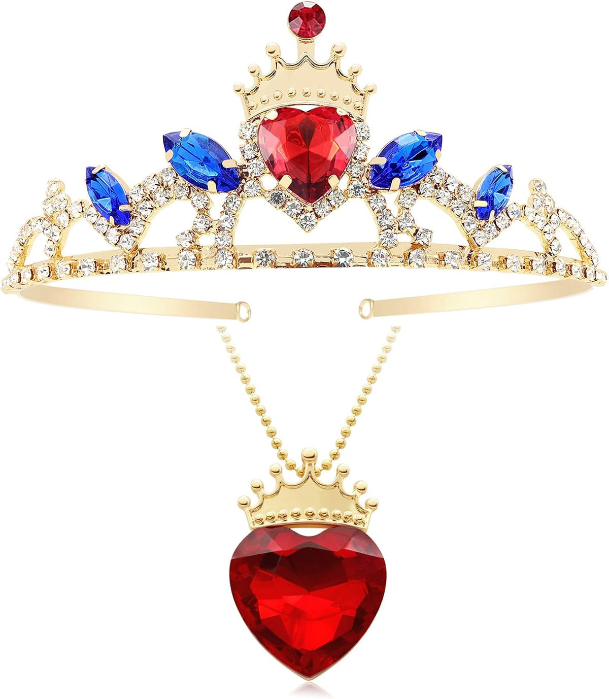 Descendants 5 Crown and Red Heart Necklace Gold Tiara Jewelry Set