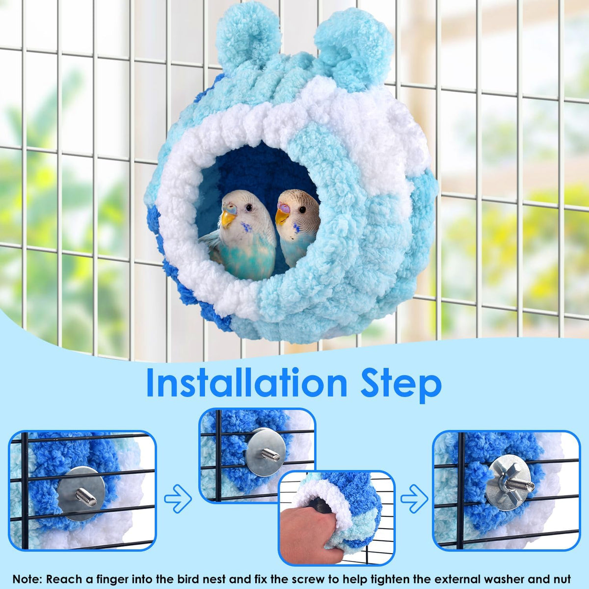 KATUMO Bird Nest, Small Sun Conure Breeding House Parrotlet Snuggle Hut Lovebird Bed for Conure - L (Blue) - image 3