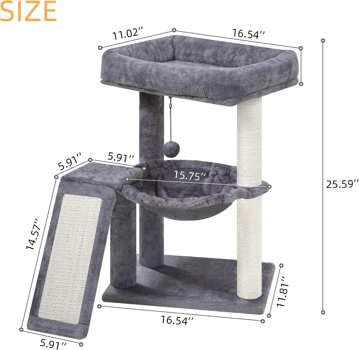 YOUPET Cat Tree with Cat Scratching Post for Indoor Cats - Grey / 25.59" - image 2