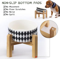 Black Raised/Elevated 15°Slanted Ceramic Dog Bowl for Small Breeds - Black Rhombus / 3.6 CUPS - Medium Dog Bowls - image 2