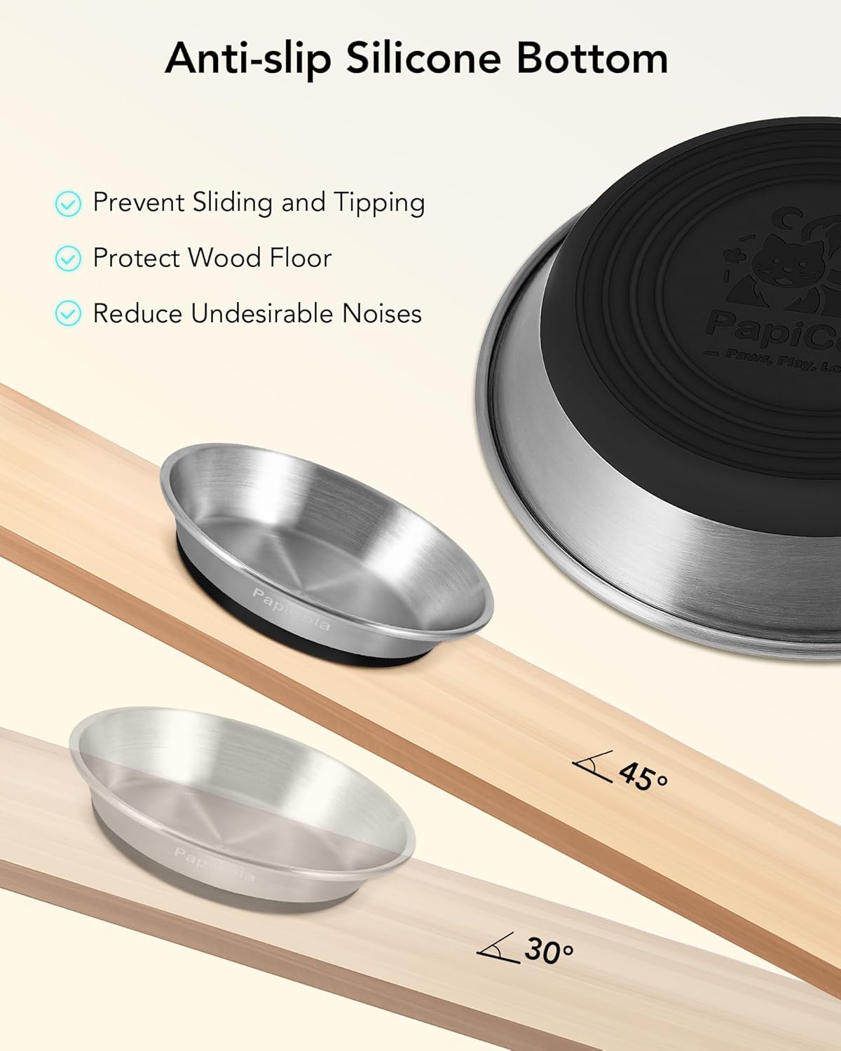 Stainless Steel Cat Bowl 2PC, Non-Slip cat Food Dish - 6PC-6.3in - image 2