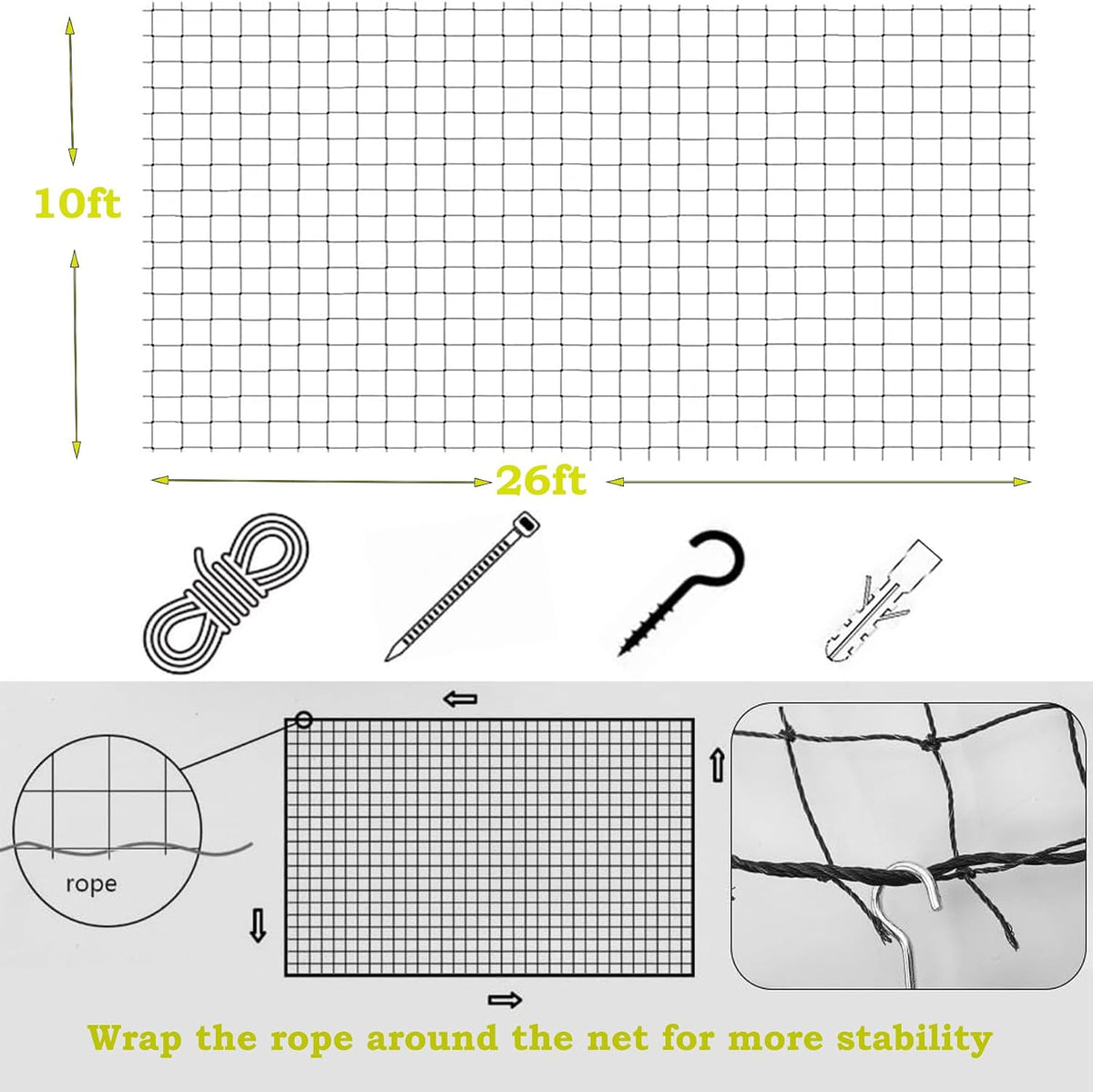 Wire-Reinforced Cat Netting, Bite Resistant - 8x3m-Black - image 3