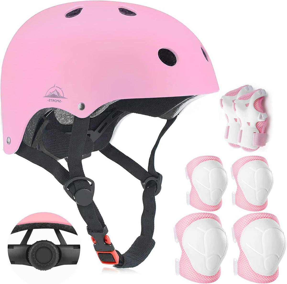 Adjustable Kids Helmet with Knee Pad, Elbow Pads & Wrist Guards - pink / Small( 3- 8 years )