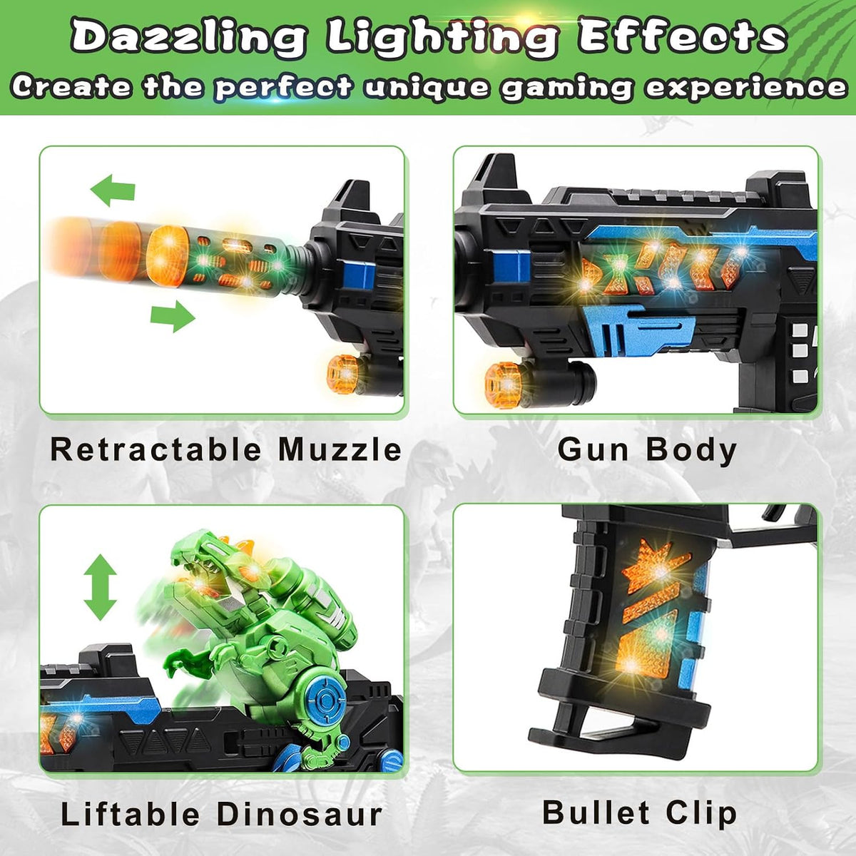 DaoDaoZhu Dinosaur Light Up Toy Gun with Sound Effects - Black-green - image 2