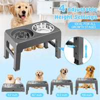 URPOWER Raised Dog Bowls 4 Height Adjustable Elevated Bowl Stand – Essentials for Dogs - Dark Grey - image 2