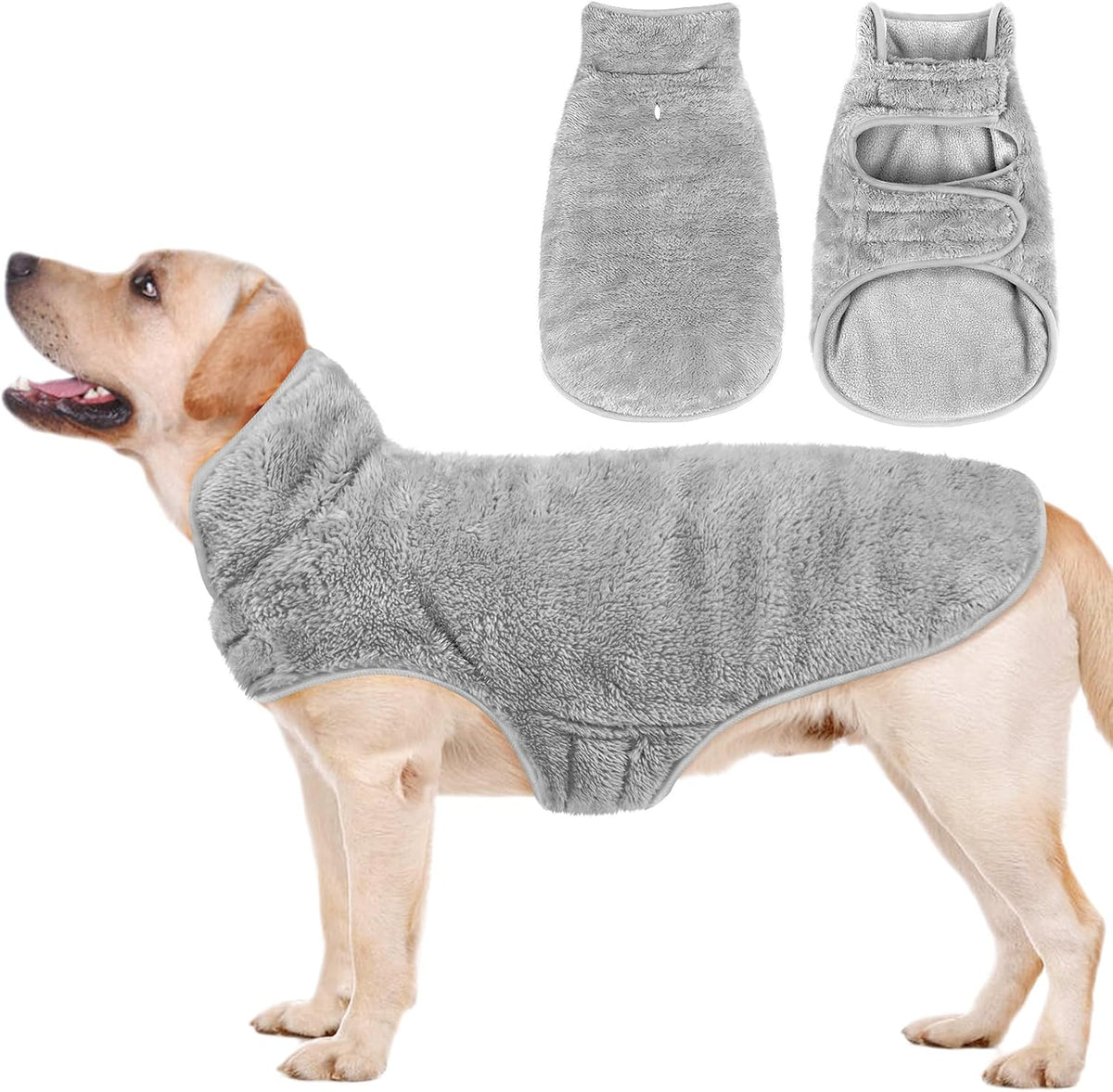 Dog Winter Coat, Reversible Fleece Dog Cold Weather Coats - Gray / Small