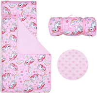Kids Nap Mat Portable Slumber Bags with Removable Pillow and Blanket - Hope Unicorn