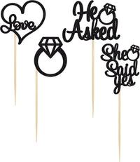 Gyufise He Asked She Said Yes Cupcake Toppers Gold Glitter Diamond - Black - image 3