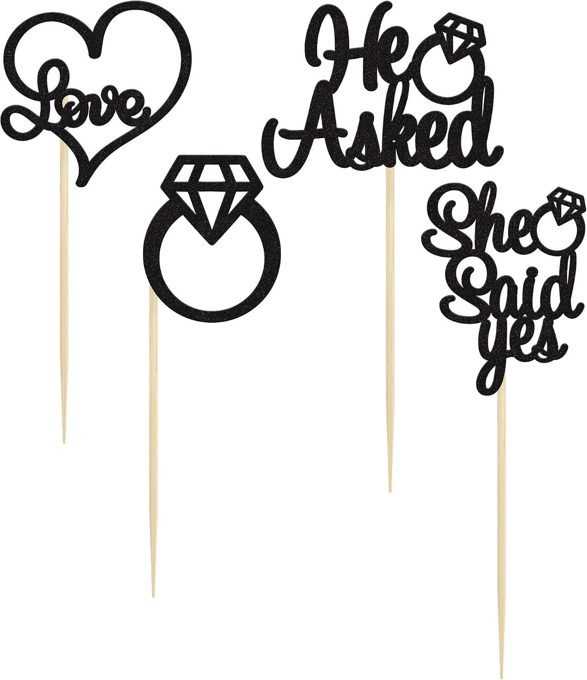 Gyufise He Asked She Said Yes Cupcake Toppers Gold Glitter Diamond - Black - image 3