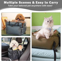 Dog Car Seat for Small Dogs, Large Leather Dog Car Bed with Storage Pocket, Waterproof PVC Leather Booster Seat Travel Bed for Front & Back Seat, Clip-On Safety Leash (Black/Brown)