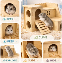 Tiny Hamster Maze Wood House Fun Slide House Double-Decker Hut - image 4