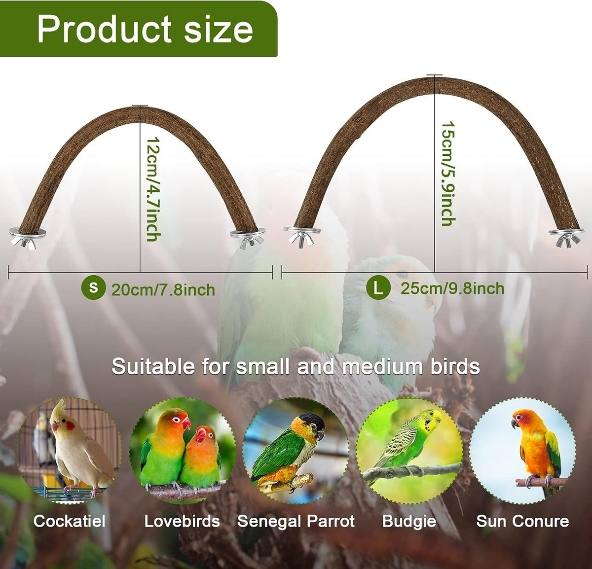 Natural Wood Bird Perch, U-Shaped Bird Perch for Cage – Essentials for Birds - 2 Pcs L U Perch - image 2