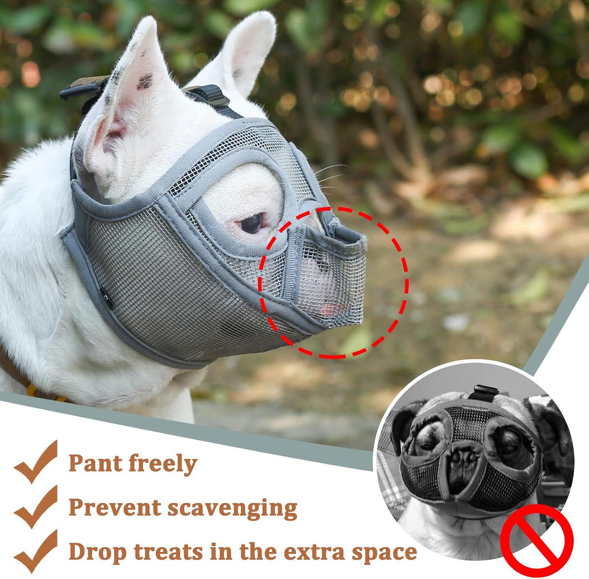 Mesh Short Snout Dog Muzzle with Anti-Eating Design for Frenchie – Essentials for Dogs - Grey / S [Head Cir: 15"-17.5"] - image 3