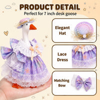 7inch Desk Goose Outfits, Mini Desktop Goose Clothes with Sunglasses & Necklaces, Brown Leopard - Dress Purple / 7 Inch - image 3