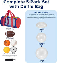 LovesTown 5 pack kids sports balls with football, soccer ball, basketball, baseball and mesh bag - view 2