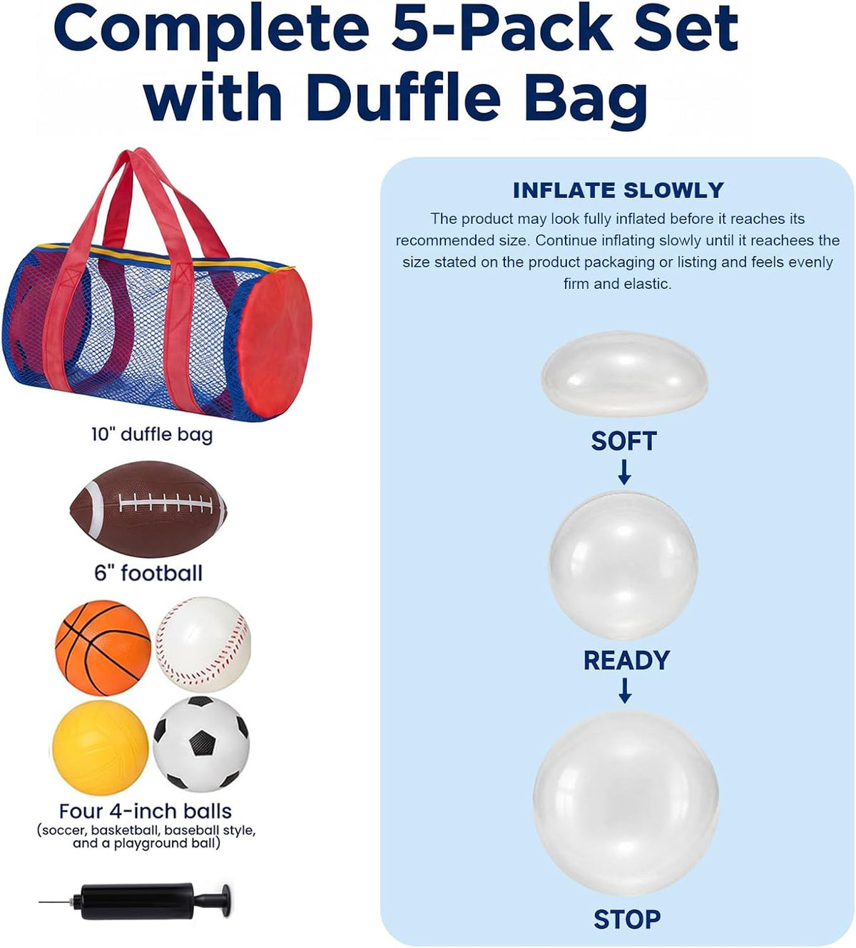 LovesTown 5 pack kids sports balls with football, soccer ball, basketball, baseball and mesh bag - view 2