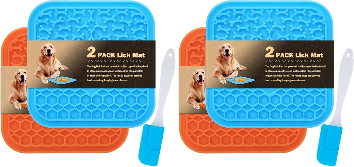 Lick Mat for Dogs - Slow Feeder Licking Mat with Suction Cups for Peanut Butter, Food Treats - Small (Pack of 2) / Bronze