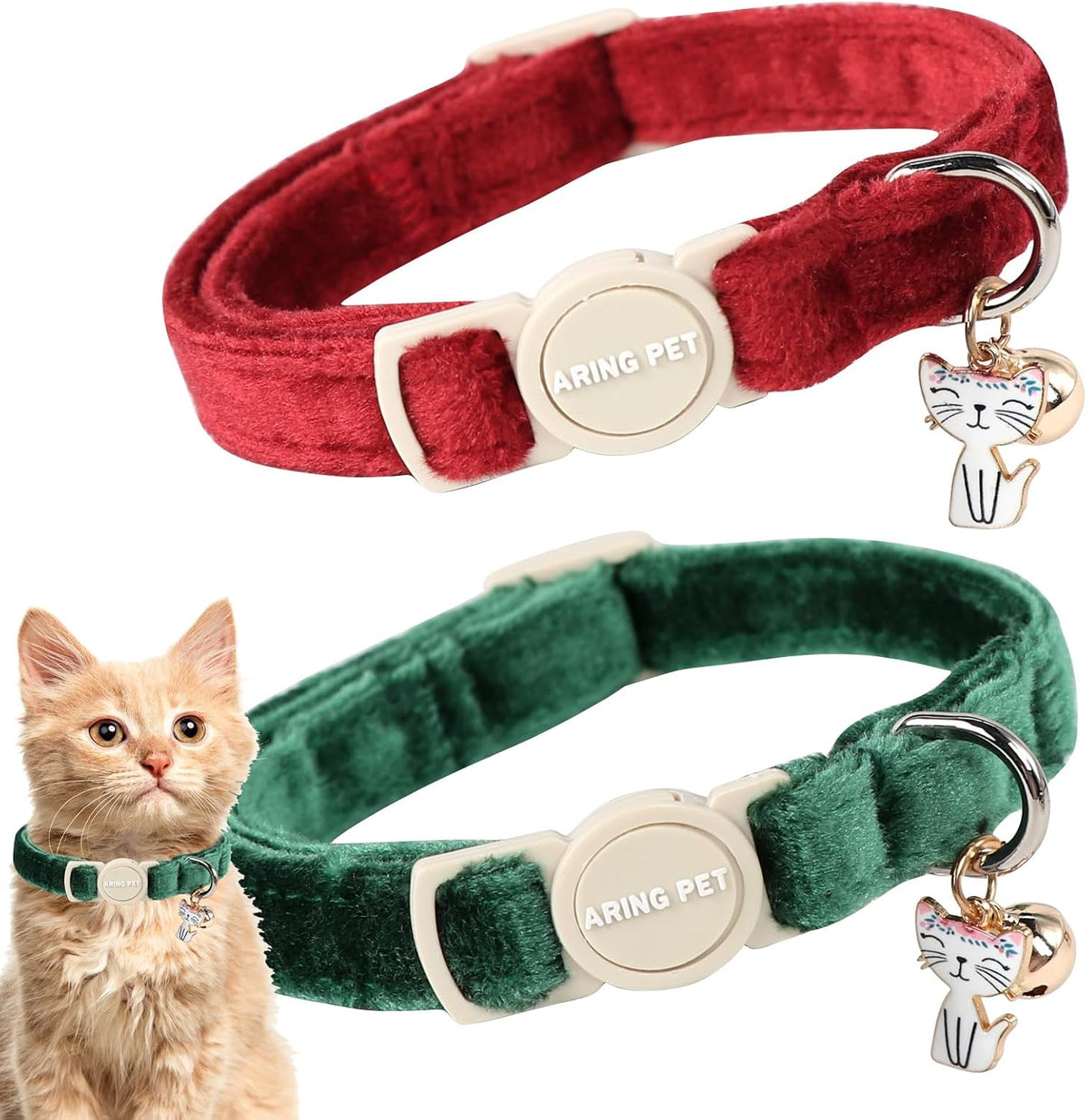 ARING PET 2 pack velvet breakaway cat collars with bells
