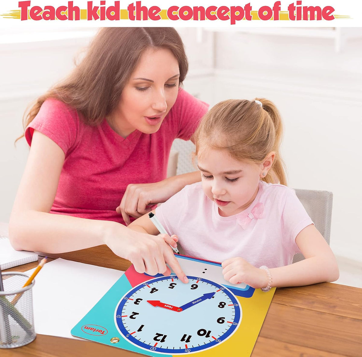 Large Magnetic Dry Erase Learning Clock for Kids Learn to Tell Time - Rainbow - image 3