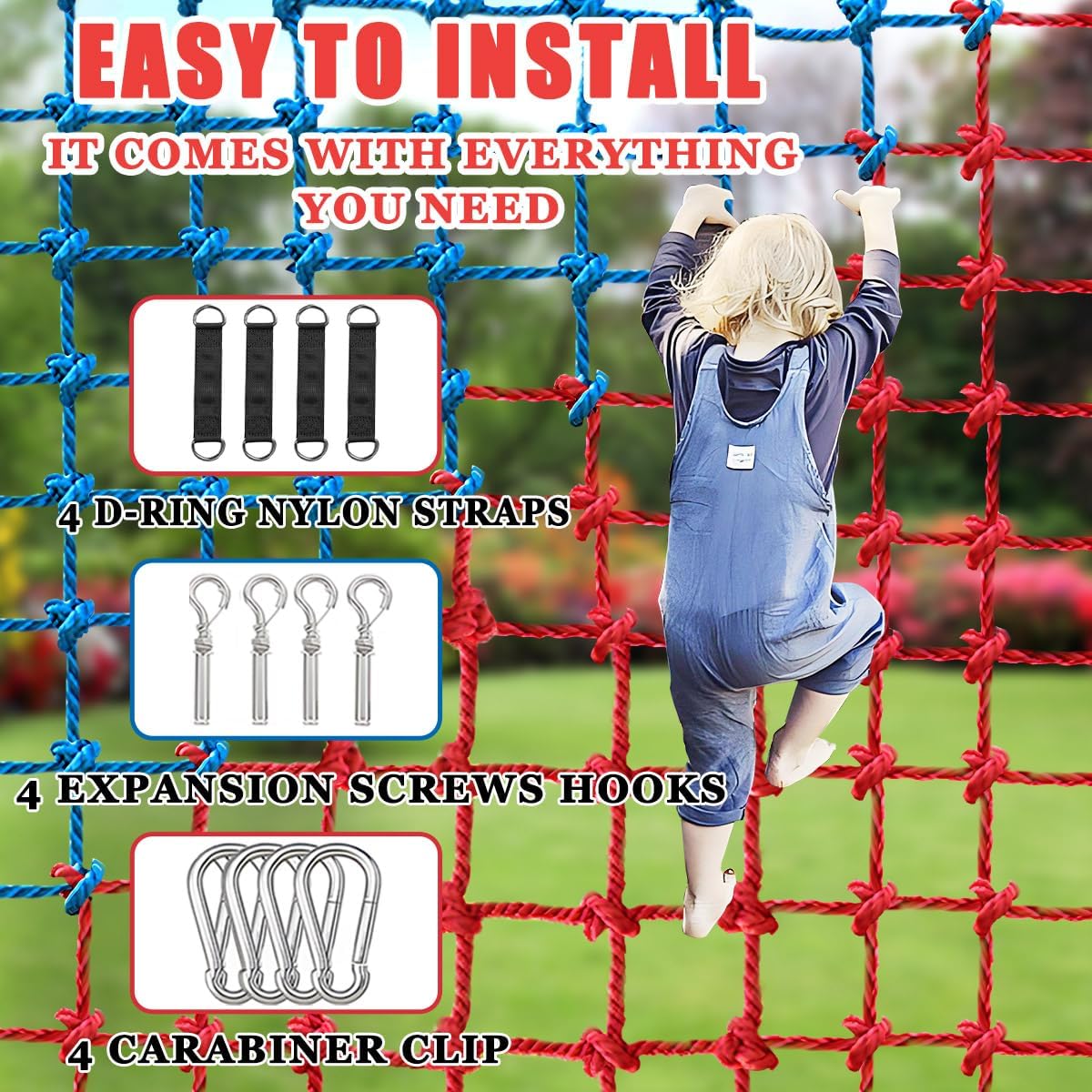 JumpTrzz polyester climbing cargo net for kids hung on a backyard swing set - view 6