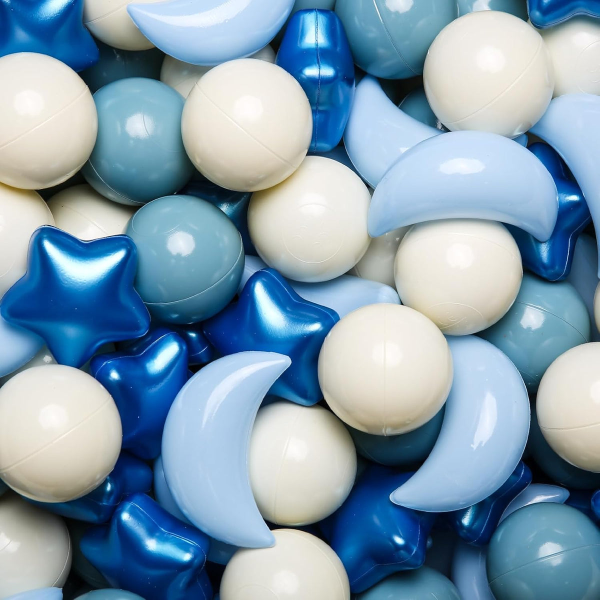 GOGOSO Ball Pit Balls Stars Moon Shapes Plastic Pitballs for Child - 50 balls / Pearl Blue+cream Blue+white