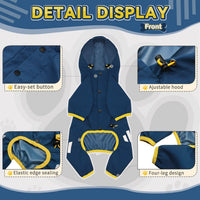 Dog Raincoat, Waterproof Dog Rain Jacket with Hood - L(Back Length15'') / Blue - image 2