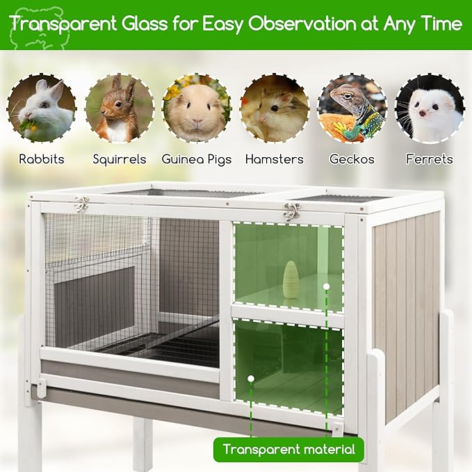 Guinea Pig Cages Hamster Cage Indoor with Stand, Chew Proof Rabbit Cages Habitat for Small Animals with Pull Out Tray, Detachable Legs, Large Guinea Pig House with Ramp, Hideout