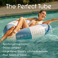 FUNBOY Giant 46" Vintage Green Stripe Pool Tube Float with Cup Holder – Fun for Kids & Family - Blue / 46" - image 3