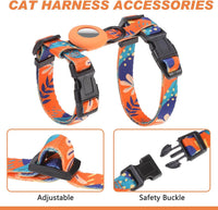 Cat Harness and Leash Set with Airtag Holder for Walking & Travelling - Orange Print - image 3