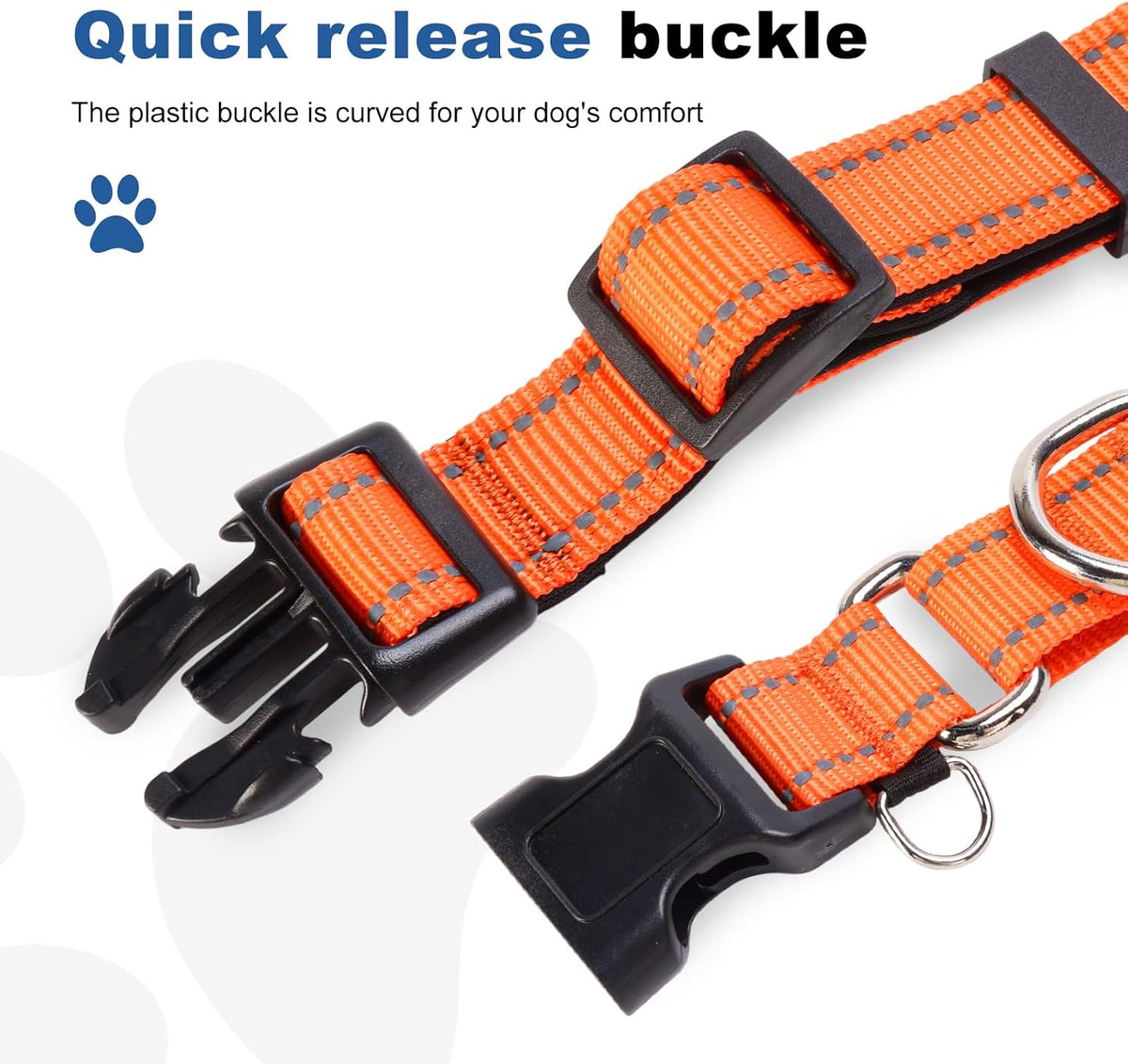 Reflective Martingale Dog Collars. Dog Collar with Quick Release - M:1" Wide for 14.5"-19.5" Neck / Orange - image 4