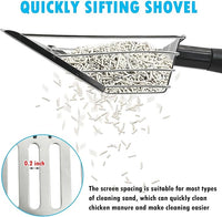PINVNBY Stainless Steel Chicken Poop Scooper 3 in 1 Adjustable Long Handle Poop Scooper for Chicken(21.8" to 38.6") Multifunctional Chicken Coop Cleaning Tools Sifting Shovel Chicken Coop Accessories