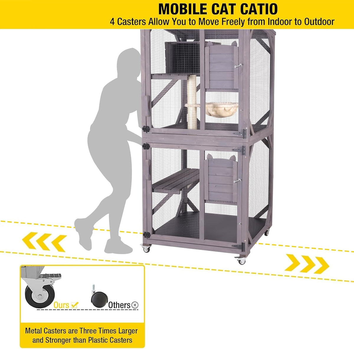 Aivituvin Cat House Outdoor Catio Cat Enclosures on Wheels 70.9" - 31.5"D x 70.9"W x 31.5"H Gery - image 3