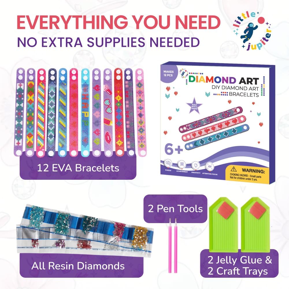 Little Jupiter diamond art bracelet kit with 6 EVA foam snap bracelets, resin gems and pen tools - view 10