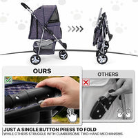 MoNiBloom 3 Wheels Pet Dog Cat Stroller for Small Medium Dogs Cats, Lightweight Foldable Jogger Stroller w/Storage Basket and Cup Holder, Plaid