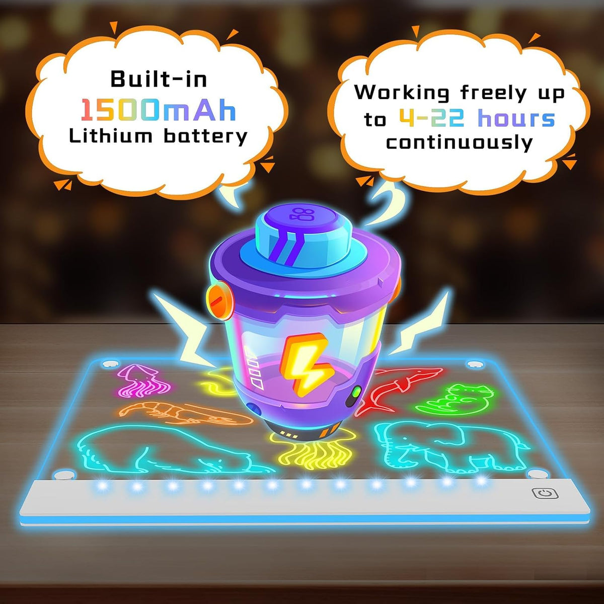 16" Rechargeable LED Drawing Board for Kids, 7 Colors - White4 / 2PACK - image 3