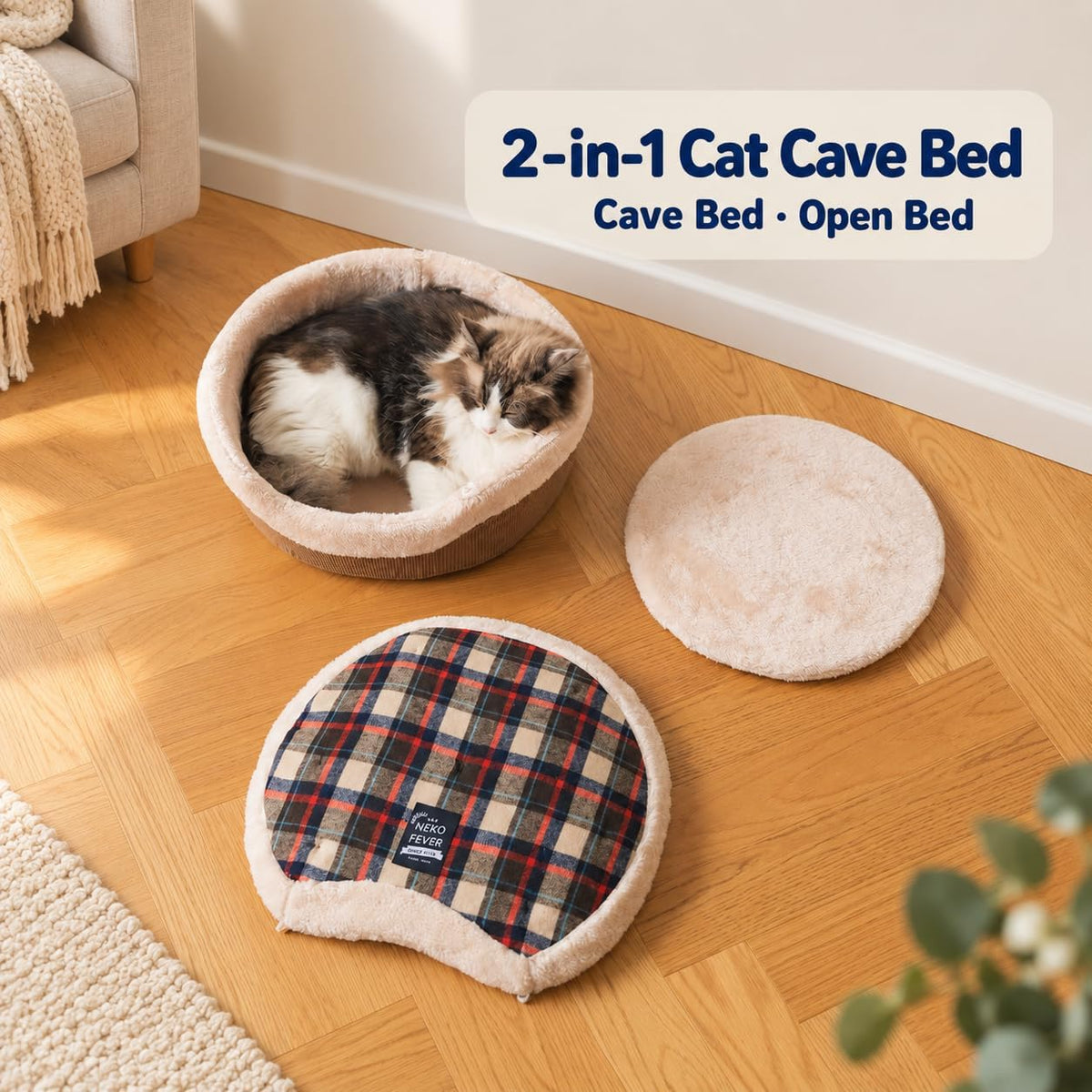 Cat Bed Cave, Enclosed Hideaway with Detachable Lid for Kitten - RedWhite - image 2