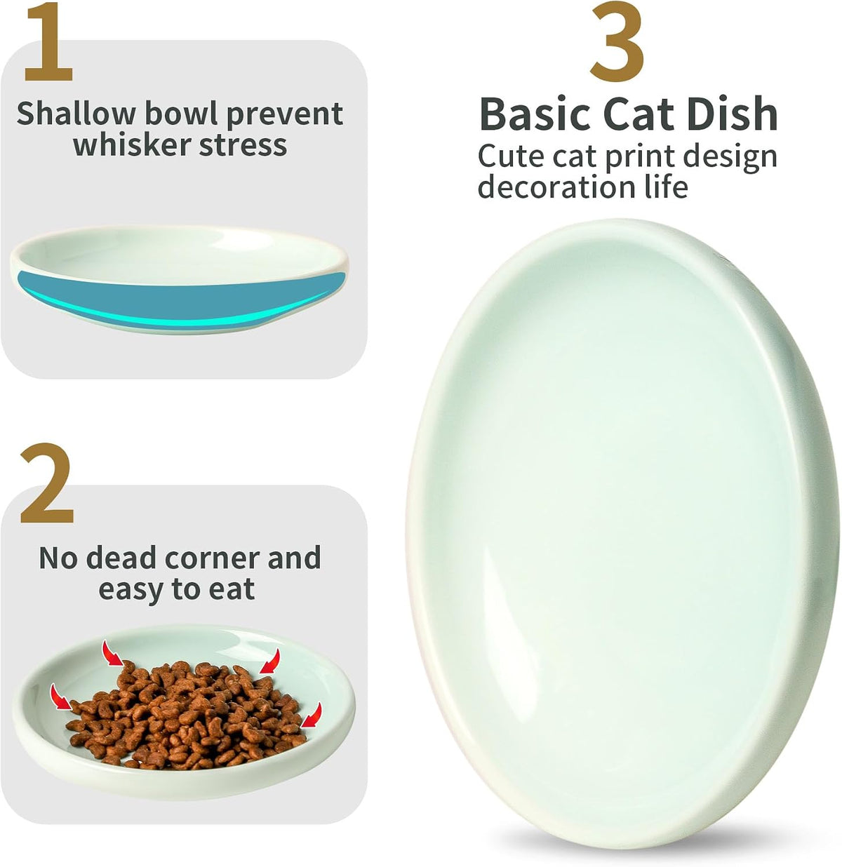 3 PCS Ceramic Cat Bowls, Small Dog Dish - blue - image 3