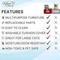 THE REFINED FELINE Purrrrfect End Table Cat Bed Cave in Mahogany Brown, Multipurpose Wood Cat Furniture Nightstand, Easy to Clean Covered Cat Bed with Replaceable Scratching Post & Washable Cushion