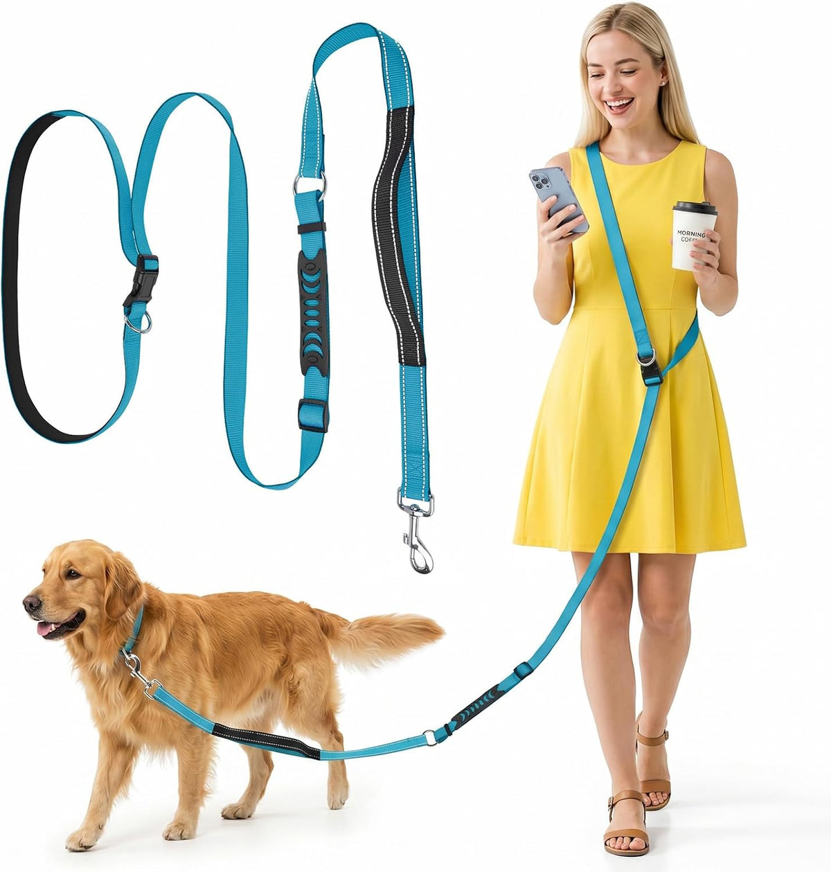 XiaZ Hands Free Dog Leash, Versatile Crossbody Dog Leash - BasicBlue