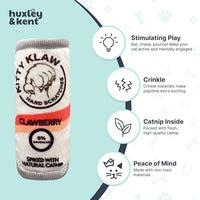 Huxley & Kent Plush Cat Toy - Interactive Catnip Toy for Cats & Kittens - Soft Kitty Toy with Crinkle & Catnip - Fun Indoor Play Toy - Kitty Klaw Clawberry