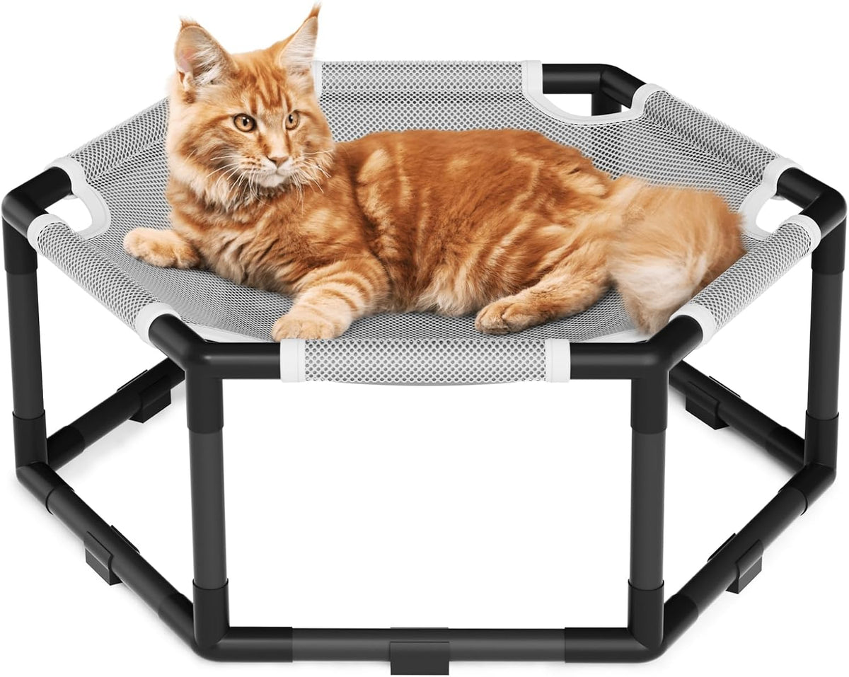 Elevated Cat Hammock Bed, Hexagon Raised Cat Swing Bed Chair Cot – Essentials for Cats - M: 20.5'' x 18'' x 9.4'' / Grey