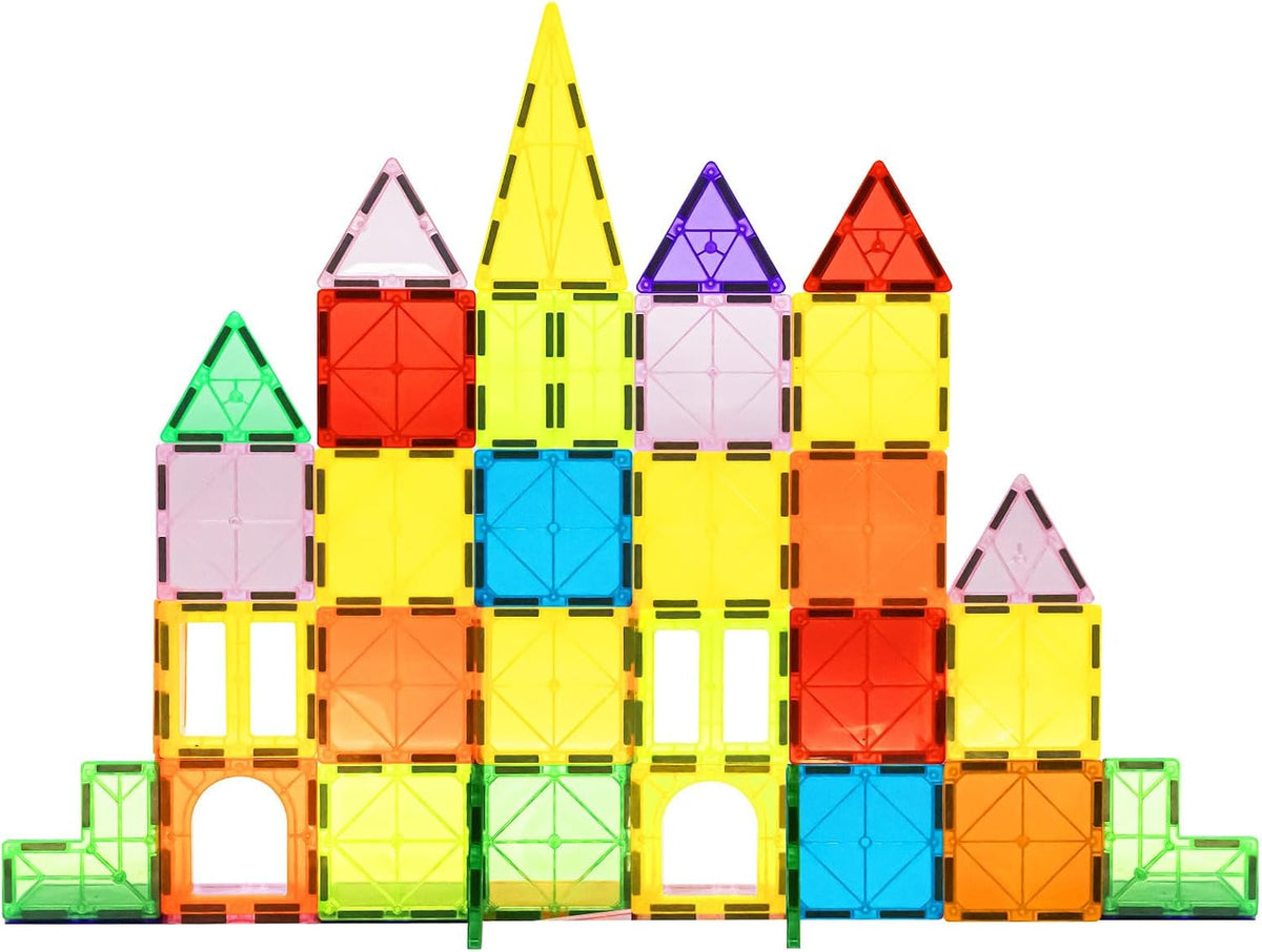 EchoPlan Magnetic Tiles,130PCS Magnetic Blocks with 2 Cars for Kids – Fun for Kids & Family - 68PCS