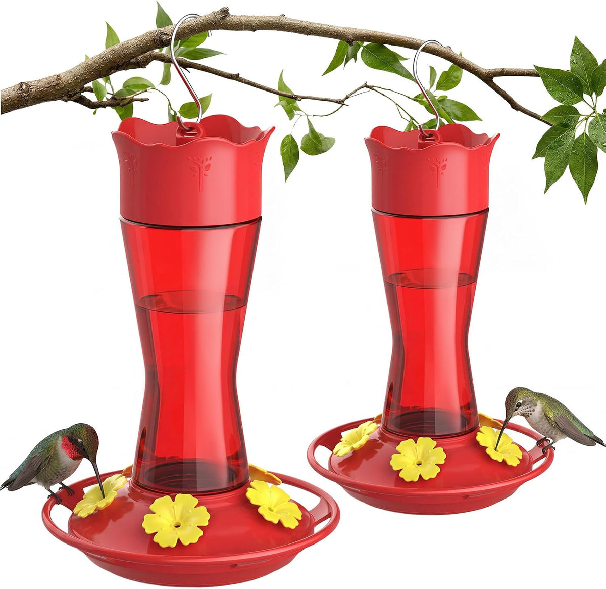 Kingsyard 2-Pack Glass Hummingbird Feeder for Outdoors Hanging - Red / 2-Pack Feeder