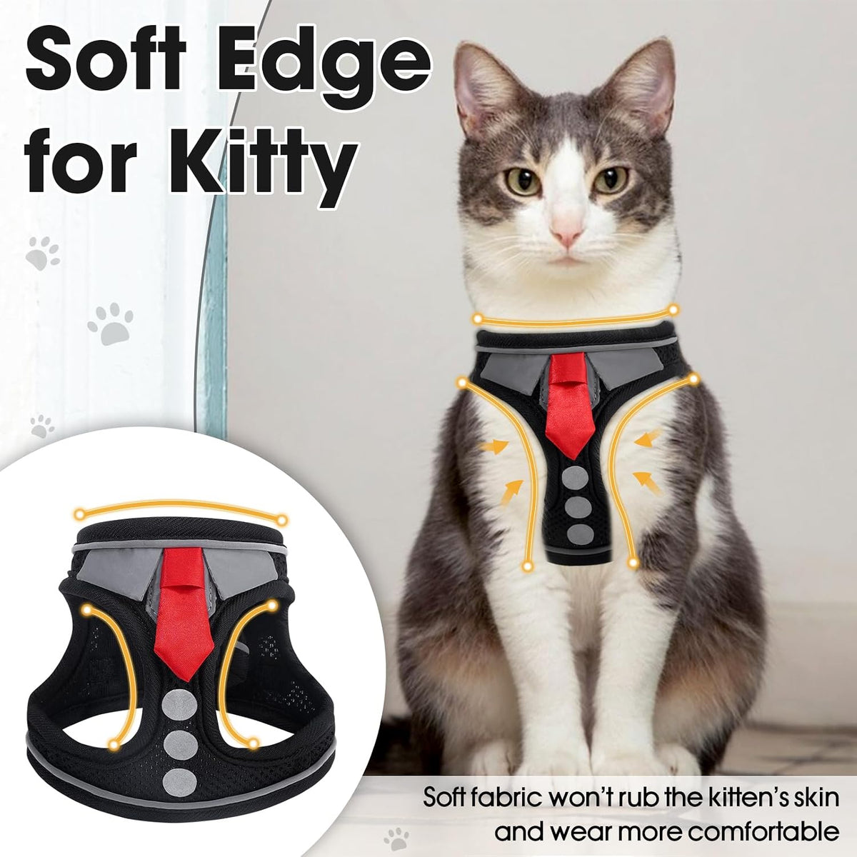 Cat Harness and Leash Set for Walking Escape Proof Vest for Kitten – Essentials for Cats - Black / Medium - image 4
