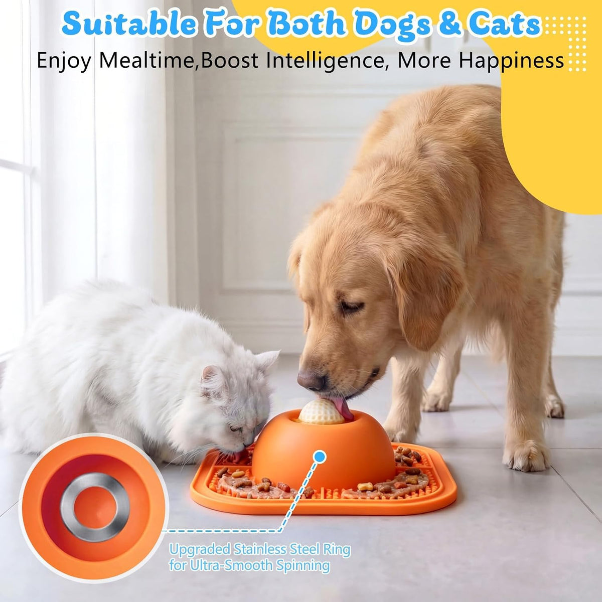 Slow Feeder Dog Bowls & Lick Mat for Liquid and Thick Treat - Large / Orange - image 4