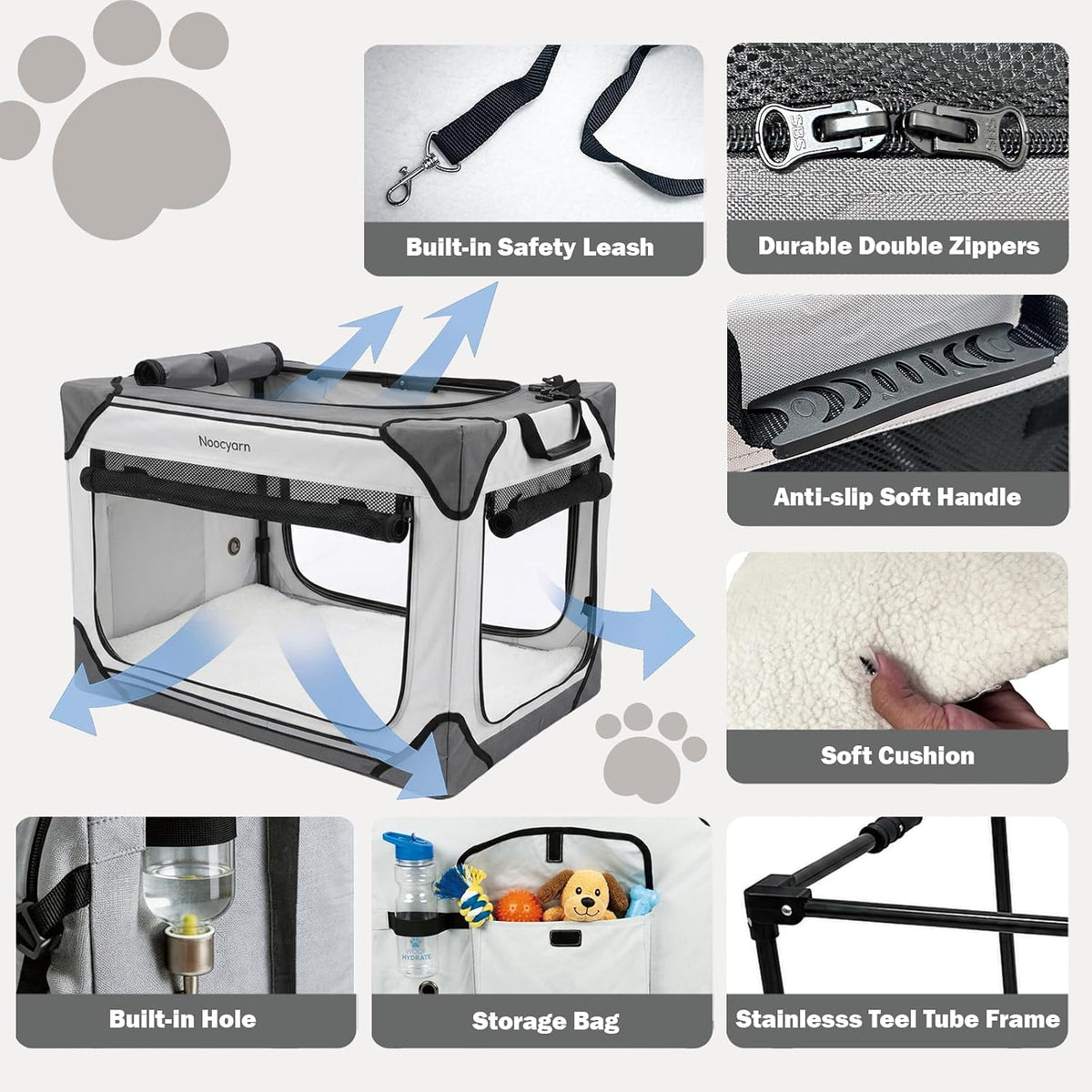 Collapsible Dog Crate for Large Dogs 36 Inch - Light Grey / 30.0"L x 21.0"W x 21.0"H - image 3