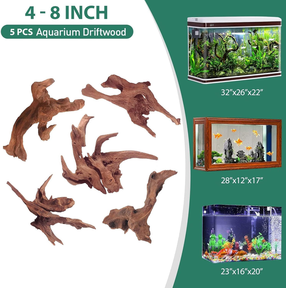 WDEFUN 3 PCS Natural Driftwood for Aquarium Decor Fish Tank - Mopani driftwood （5-8 inch pack of 5） - image 2
