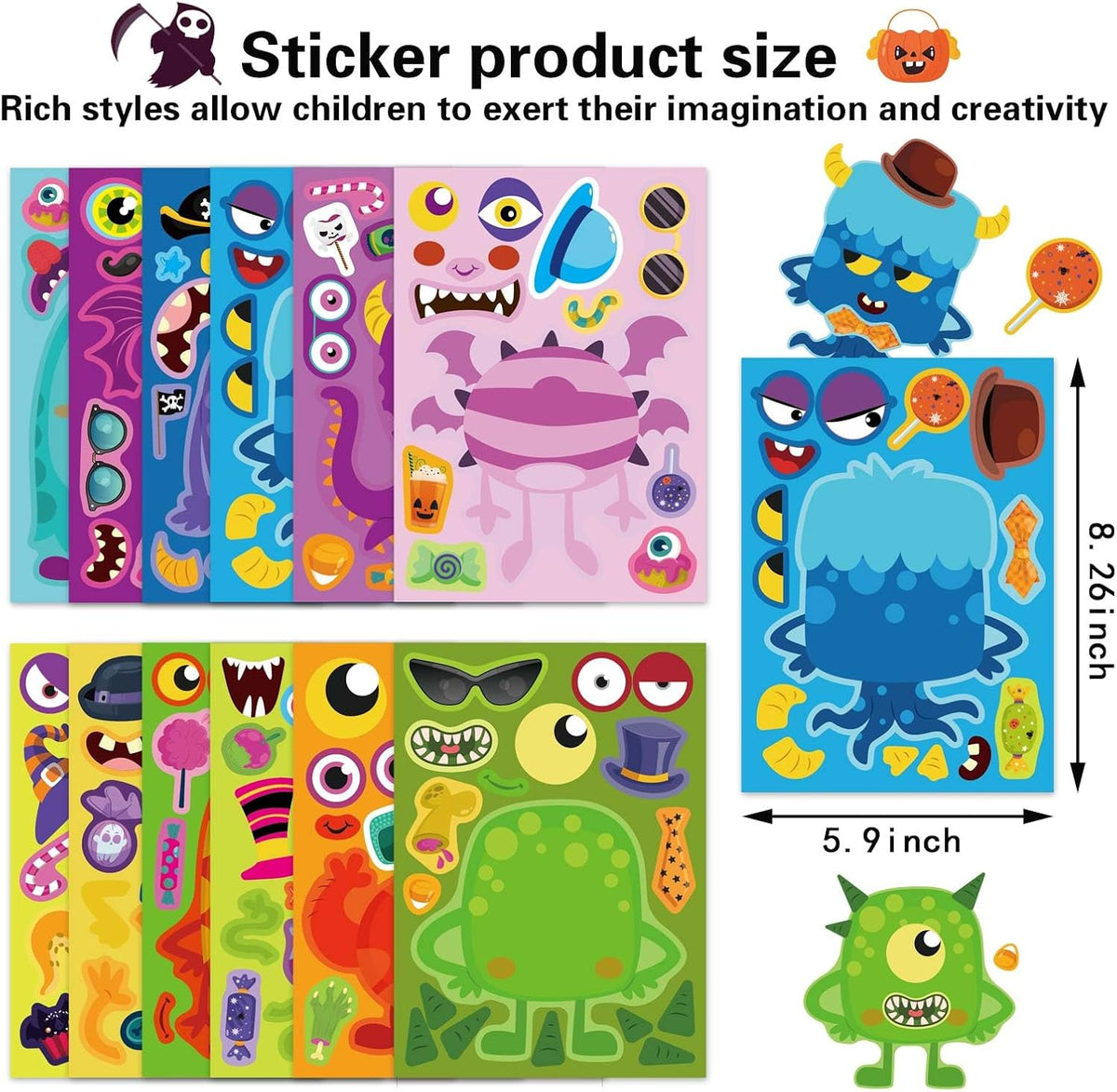 48PCS Halloween Make-a-face Stickers Halloween Characters Stickers - Monster - image 2